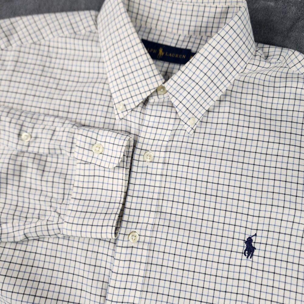Polo Ralph Lauren Classic Fit Tattersall Cotton Twill Sport White Blue Men's XL